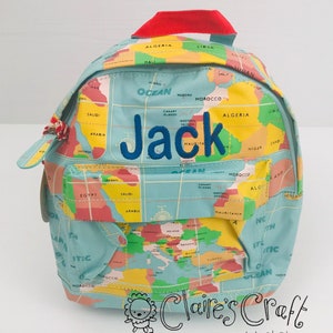 Personalised World Map Mini Backpack for children, School Bag, Nursery, Kids, Rucksack, Rucsac, Wipeclean, named, child