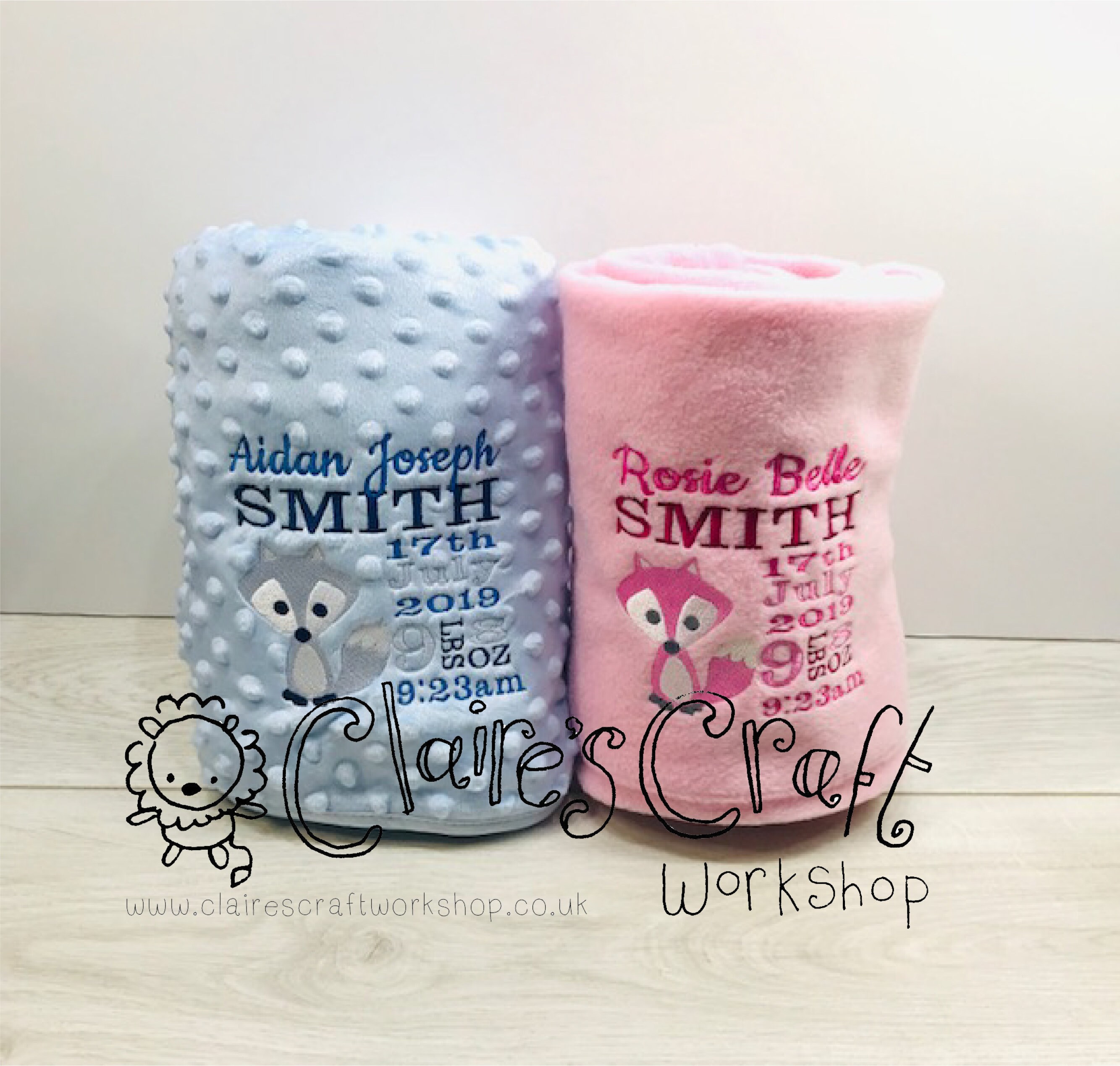 Luxury Baby Blanket in Pink/White/Silver/Blue with a Fox Etsy
