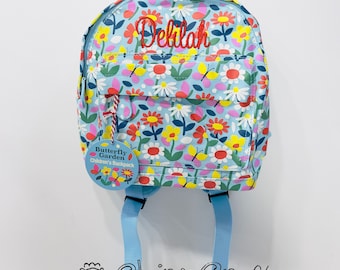 Personalised Butterfly & Flowers Mini Backpack for children, School Bag, Nursery, Kids, Rucksack, Rucsac, Wipeclean, named, child