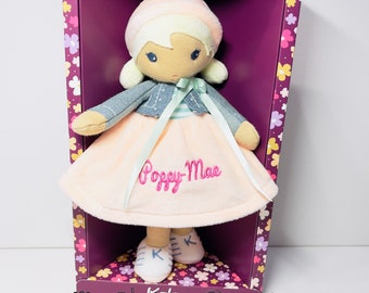 Personalised Chloe Rag Doll with name embroidered, Kaloo Tendresse, 25cm, suitable from birth, My First Doll. Rag doll in gift box