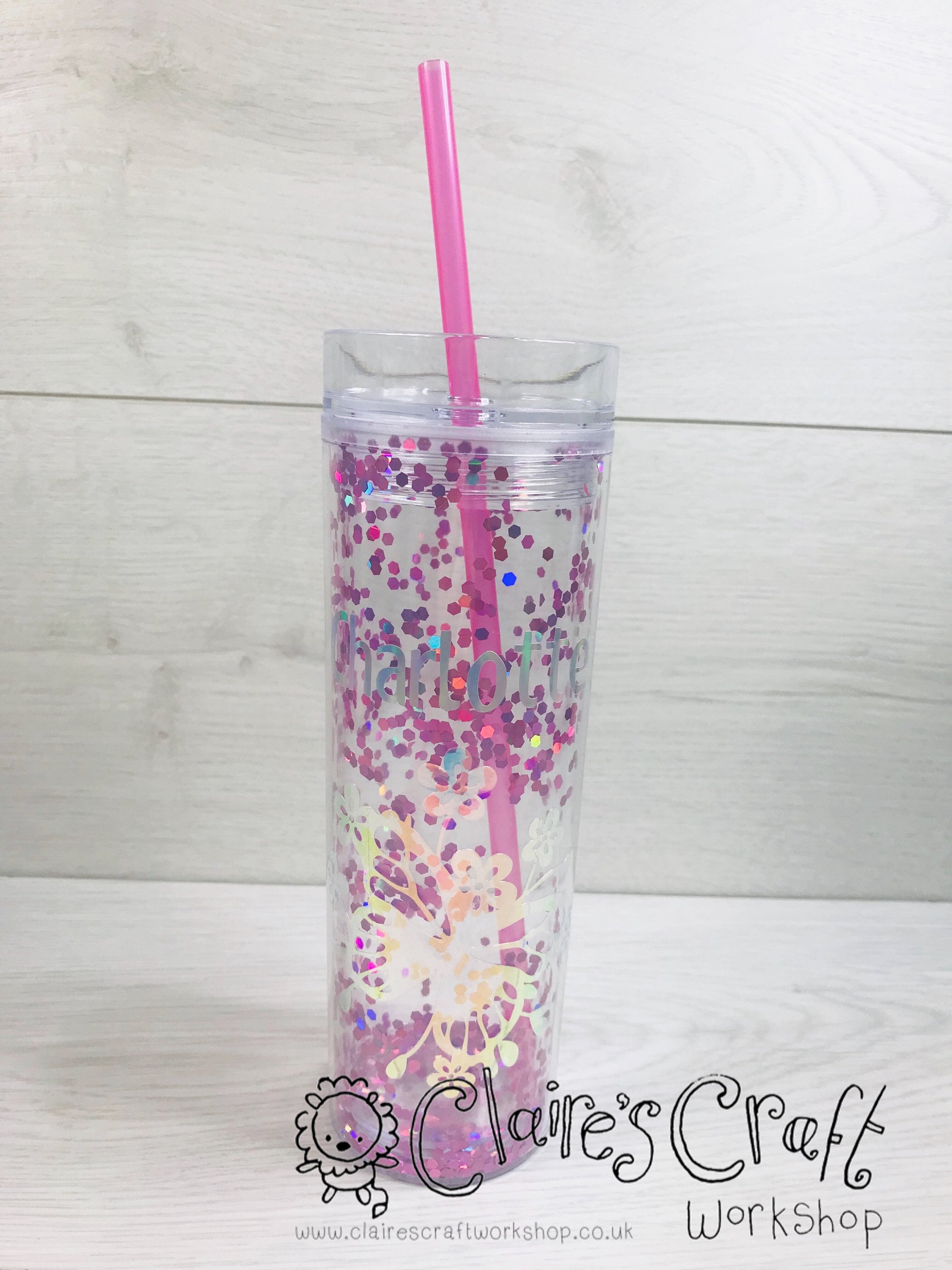 Personalised Glitter Tumbler With Straw Approx 400ml Pink Etsy UK