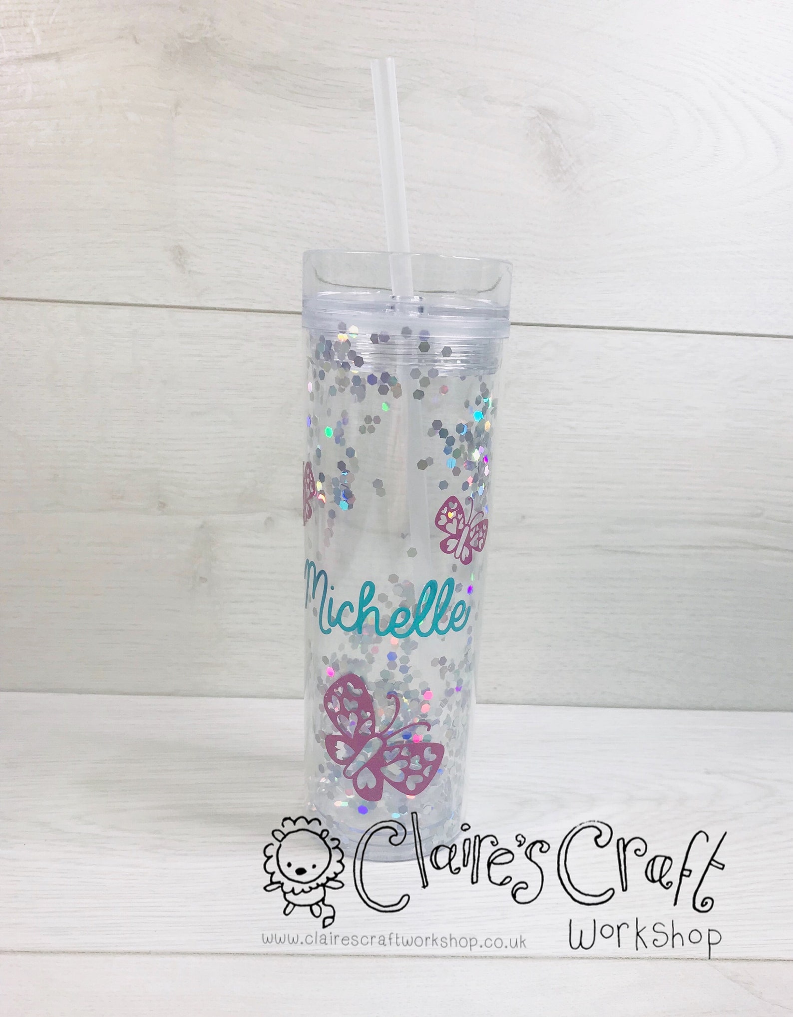 Personalised Glitter Tumbler with straw approx 400ml pink Etsy