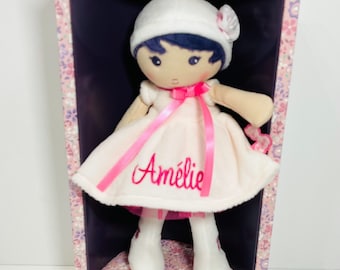 Personalised Perle Rag Doll with name embroidered, Kaloo Tendresse, 25cm, suitable from birth, My First Doll. Rag doll in gift box