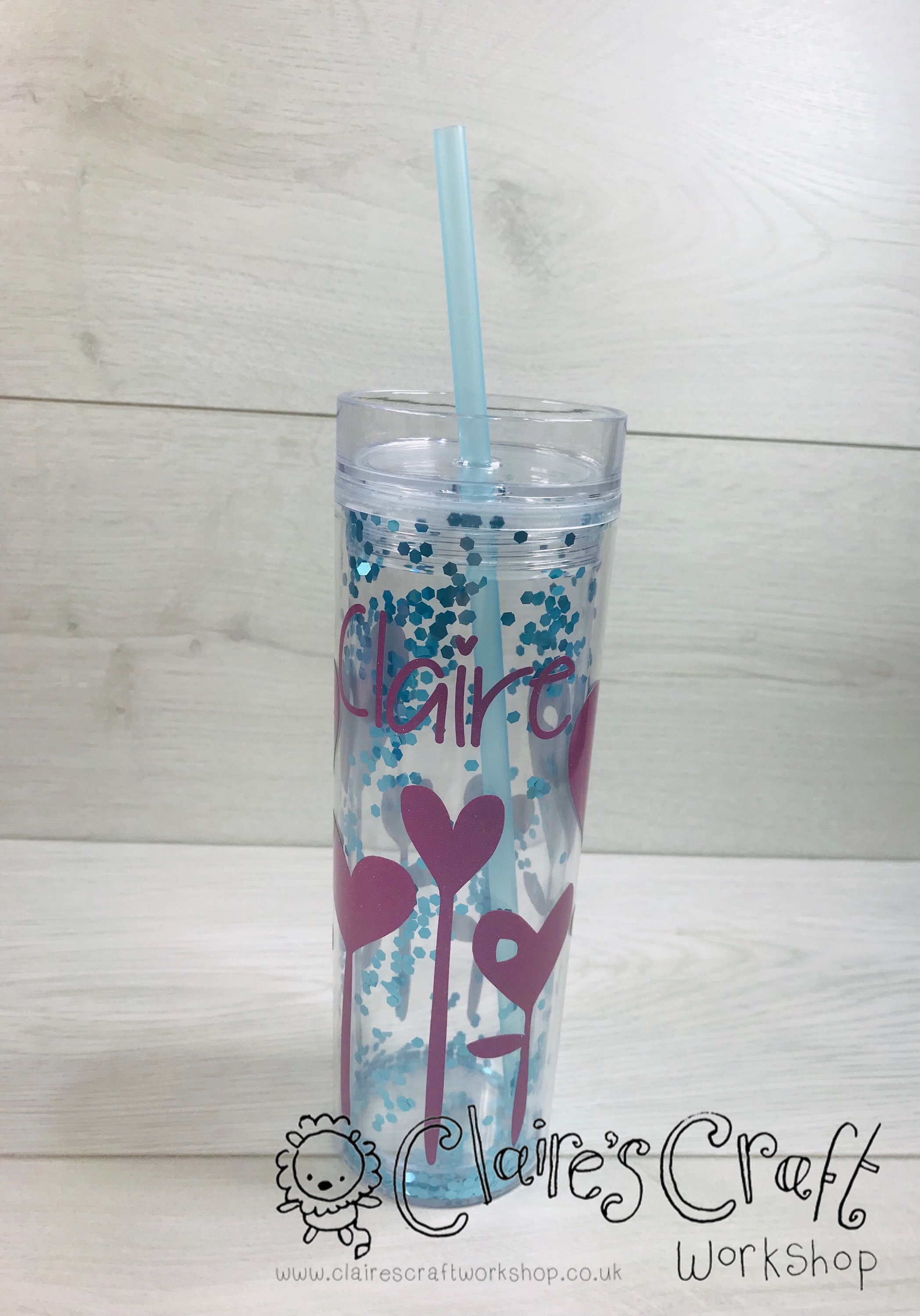 Personalised Glitter Tumbler With Straw Approx 400ml Pink Etsy UK