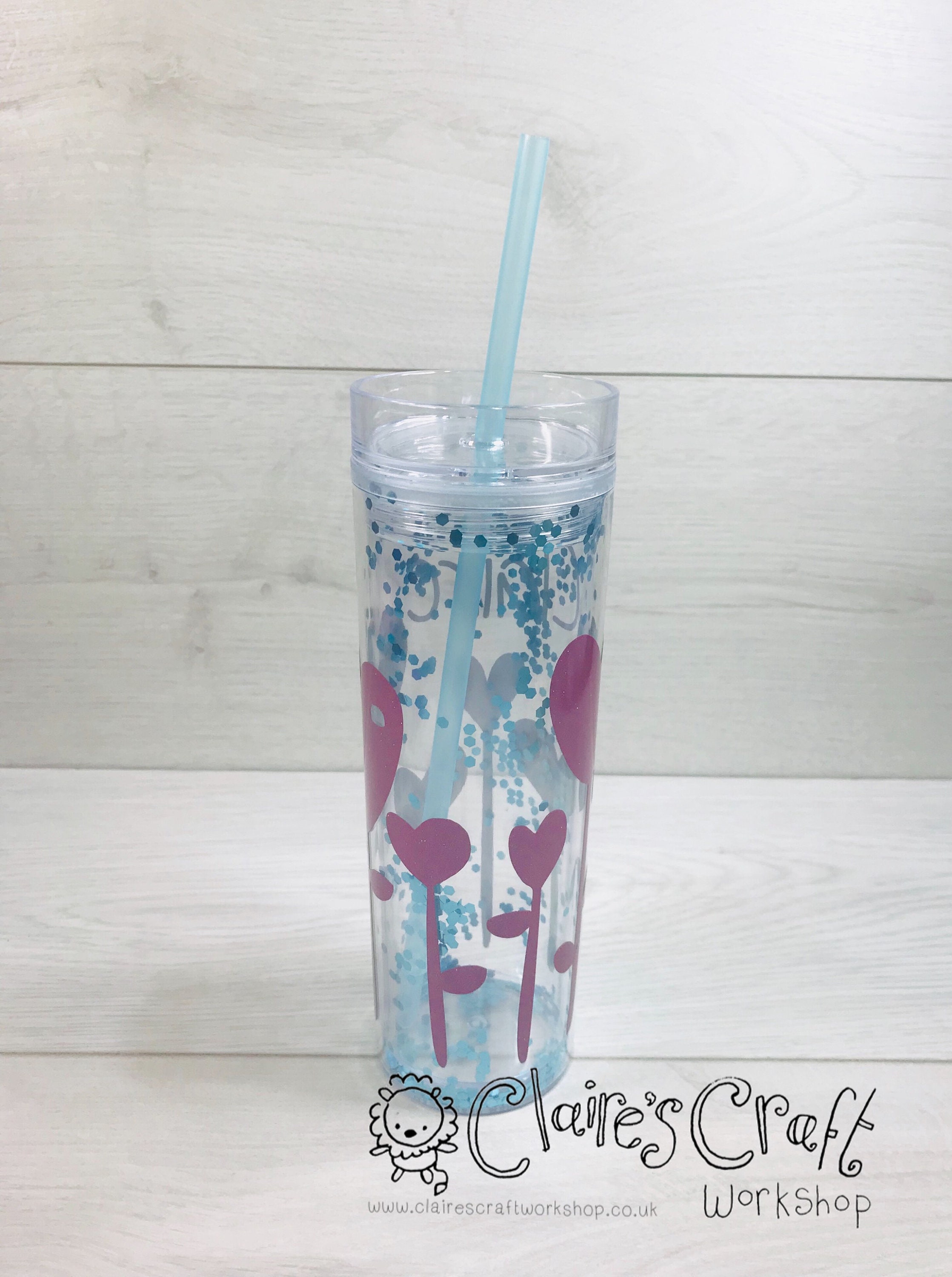 Personalised Glitter Tumbler With Straw Approx 400ml Pink Etsy UK