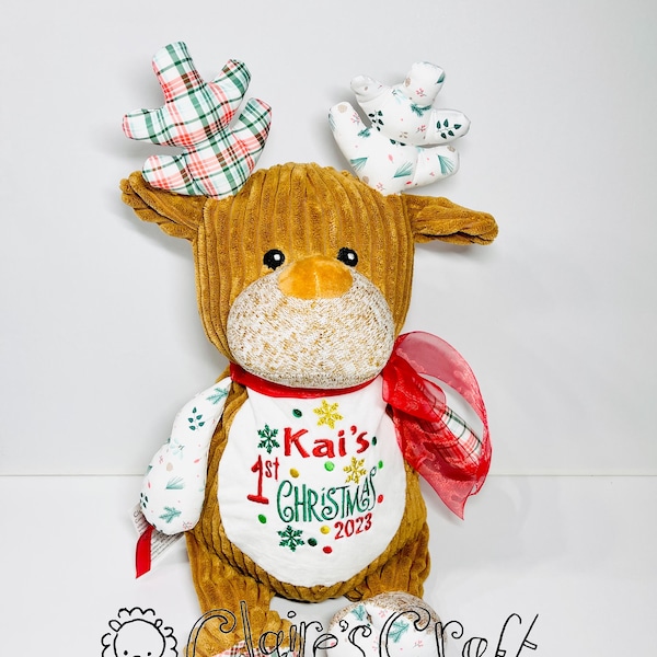 Personalised Embroidered Cubbie Winter Wonderland Christmas Reindeer Teddy,  for Christmas gift, new style, Baby's First Christmas