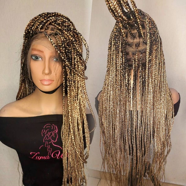 Knotless braid wig, full lace box braid wig, braids full lace wig, custom made mixed blonde