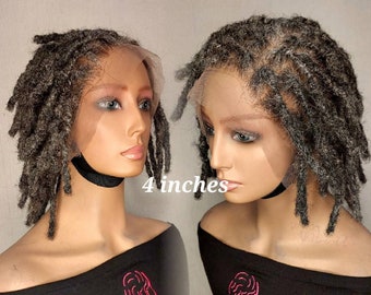 Grey DREADLOCK WIG, human hair full lace dreadlock wig, short salt and  pepper dreadlocks