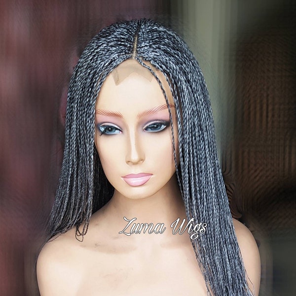 Grey wigs for women, gray braid wig, salt and pepper wigs, Senegalese twist wig, grey braid wigs for older black women