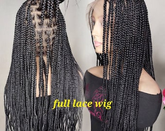 Long braid wig for black women, full lace knot less braid wig, black knotless wig braids, 28 inches