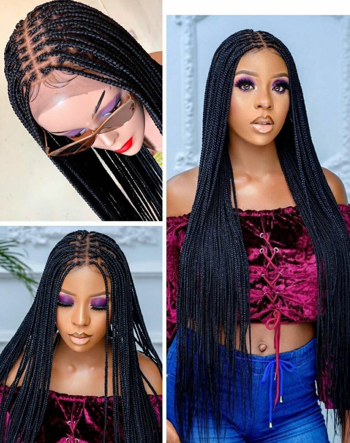 Braided wig knotless box braid wig box braids lace front full Etsy