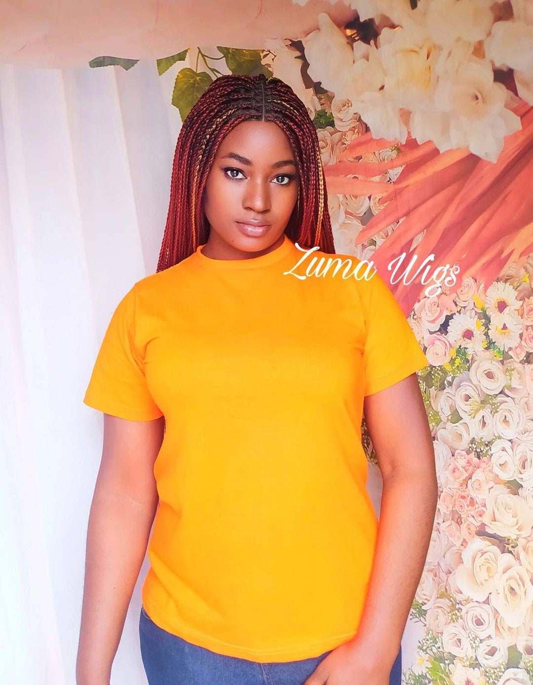 HD LACE BRAIDED Wig, Updo Box Braided Wig, Bright Auburn Color Knotless