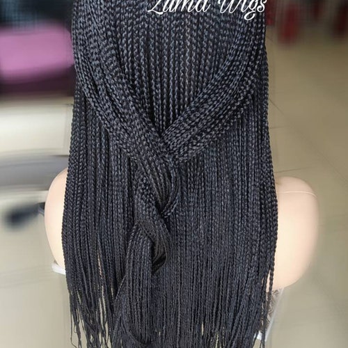 Braided wig knotless box braid wig with bangs lace front wig for shops black women custom order