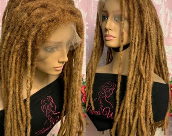 HUMAN HAIR dreadlock braid Wigs For Black Women and men, full lace brown and blonde mix human hair locs, 17 to 18” locs, made to order