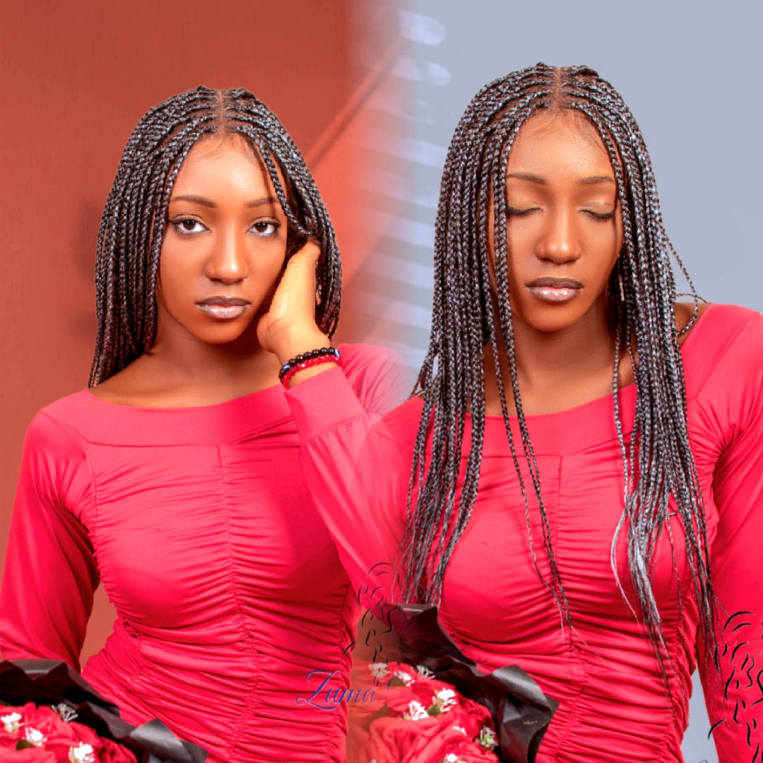 HD Lace Knotless Braid Wig, Dark Salt and Pepper Braid Wig, Lace Front