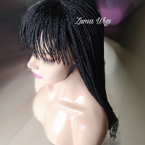 Braided wig knotless box braid wig with bangs lace front wig for shops black women custom order