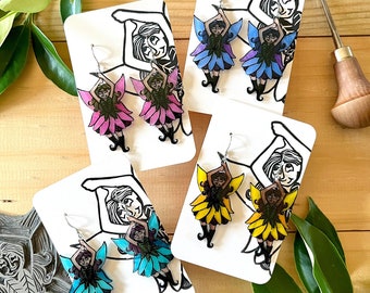 Linocut Fairy Earrings | Cute Jewellery