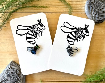 Blue-Banded Bee Linocut Brooch | Cute Insect Jewellery | Australian Art