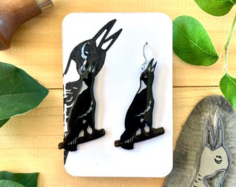 Australian Magpie Linocut Earrings | Handmade Bird Jewellery