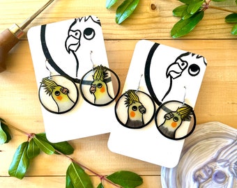 Cockatiel Linocut Earrings | Australian Bird Jewellery | Pet Gifts