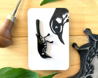 New Holland Honeyeater Linocut Brooch | Australian Bird Jewellery