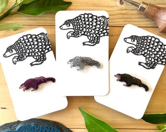 Pangolin Linocut Brooch | Cute Handmade Pins