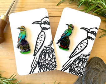 Rainbow Bee-Eater Easter Egg Linocut Brooch | Easter Jewellery | Australian Birds