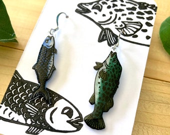 Fish Linocut Earrings | Handmade Jewellery