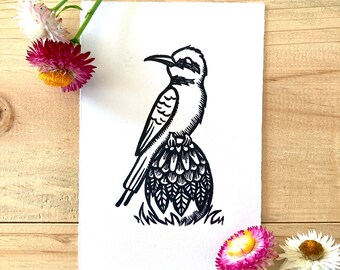 The Rainbow Bee-Eater and the Easter Egg Linocut Print | Australian Bird Art | Unframed Hand-Printed Art