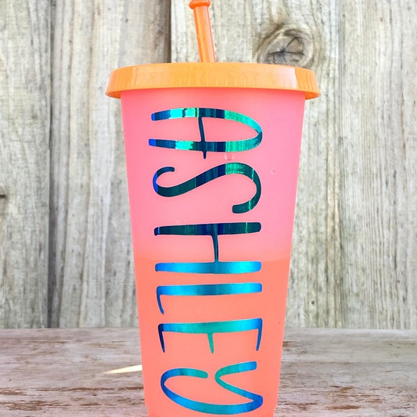 24oz Personalized Orange and Pink Cold Cups, Sherbert Cup