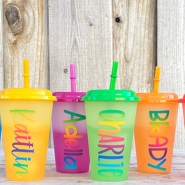 12oz Rainbow Personalized Cold Tone Changing Cups-Kids color changing cups, party favors, gifts for kids