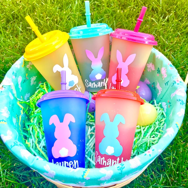 12oz Color Changing Pastel Easter Bunny Personalized Cold Cups- kids color changing cups, Bunny Party