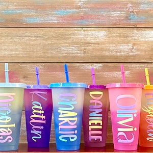 24oz Pastel Rainbow Personalized Cold Color Changing Cups, gifts for kids, Party Favors