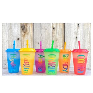 Rainbow Party Favors for kids, 12oz Rainbow Personalized Cold Tone Changing Cups-Kids shade changing cups