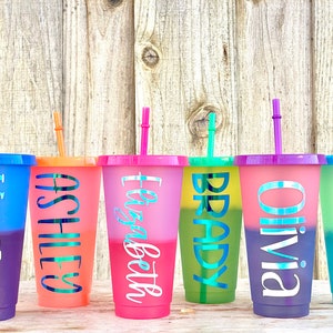 Colour Changing Cups With Lids & Straws - 5 Pack Cute Drink Cups Reusable  Bulk Plastic Cup Tumblers - Iced Coffee Cold Cups 24oz Party Tumbler