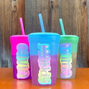 Personalized Color Changing Cup: Rainbow Holographic Name, Easter Gift