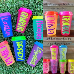 Neon Coffee Cup that Changes Colors with Both Hot and Cold Beverages, Customized Coffee Tumbler