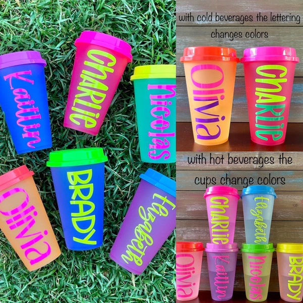 Neon Coffee Cup that Changes Colors with Both Hot and Cold Beverages, Customized Coffee Tumbler