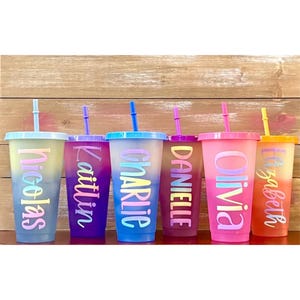 24oz Pastel Rainbow Personalized Cold Color Changing Cups, gifts for kids, Party Favors