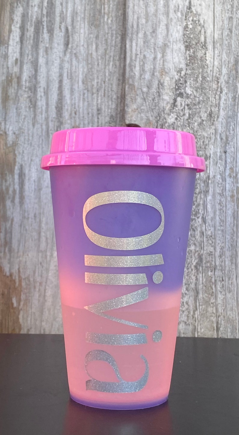 Personalized Hot Color Changing Cups Reusable Cups, Coffee Cups, Personalized Cups, Cold Cups Purple to pink