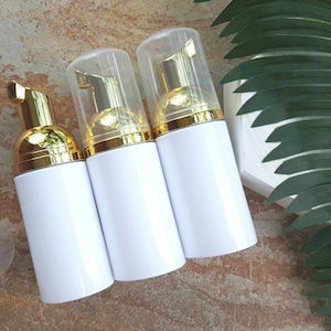 One Foaming Soap Dispenser 1 Oz. | 30 ML | Foaming Soap Bottles | Compact Size | Mini Travel Size | White & Gold | DIY Travel Soap