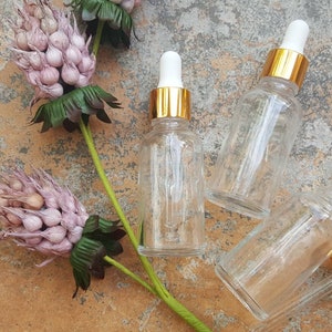 AS IS | Slight Scratches On Metal | Glass Bottle With Dropper 1 oz | 30ml Clear Glass Bottle | Serum Bottle | Essential Oil | Skincare