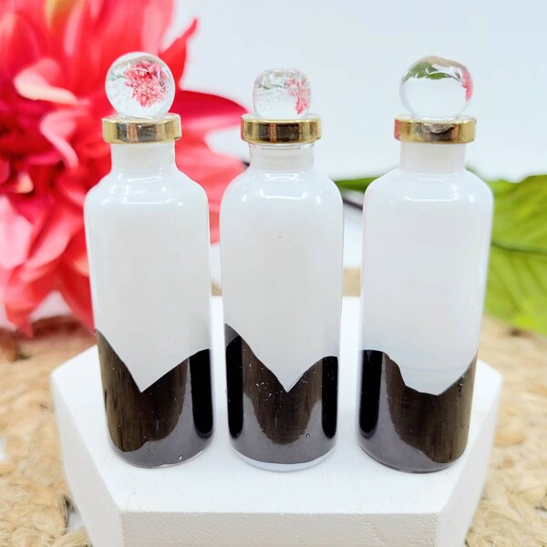 One Mini Apothecary Bottle | Perfume Bottle | Egyptian Hand Blown Glass Bottle | Mini Bottle | 3-4ml | Black & White Glass | Apothecary