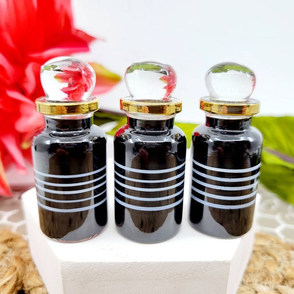 One Mini Essential Oil Bottle | Perfume Bottle | Egyptian Hand Blown Glass Bottle | Mini Bottle | 4mL | Black & White Glass | Apothecary