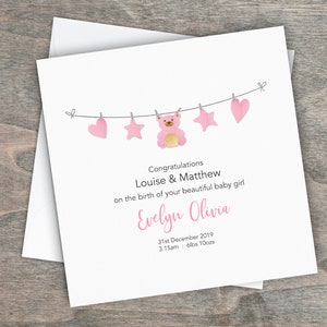 New Baby Girl Card - Personalised and Handmade - Beautiful Cute Colourful New Born Baby Girl, Birth, New Parents - Baby Boy Available