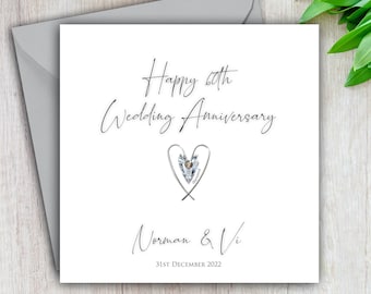 60th Anniversary Card, Diamond Wedding Anniversary, Wire Heart, 60th, Card For Him, For Her, Couple, Friends, Mum and Dad, 60 Years Married