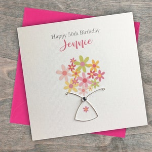 Birthday Card - Personalised & Handmade - Silver Wire Card for Best Friend Mum Sister Daughter Wife - 18th, 21st 30th 40th 50th 60th Any Age