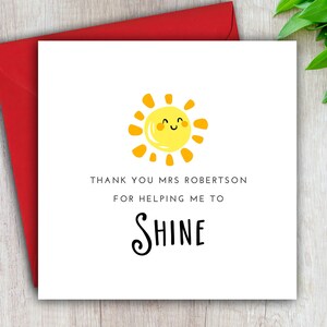 Personalised Teacher Thank You Card, Thank You For Helping Me To Shine, Classroom Teaching Assistant, Nursery Card, School Thank You, Carer