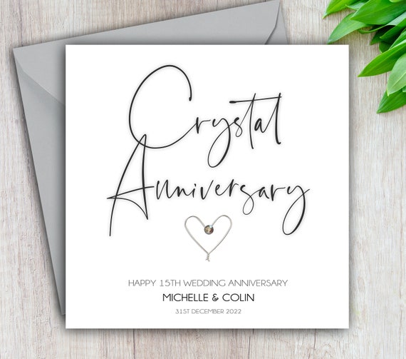 15th Anniversary Card Crystal Wedding Anniversary Wire Heart Happy 15th Card For Him For Her 15 Years Married Personalised Handmade
