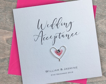 Wedding Day Invitation Acceptance Card - Personalised & Handmade - Also available Evening Invitation Acceptance or Party Acceptance